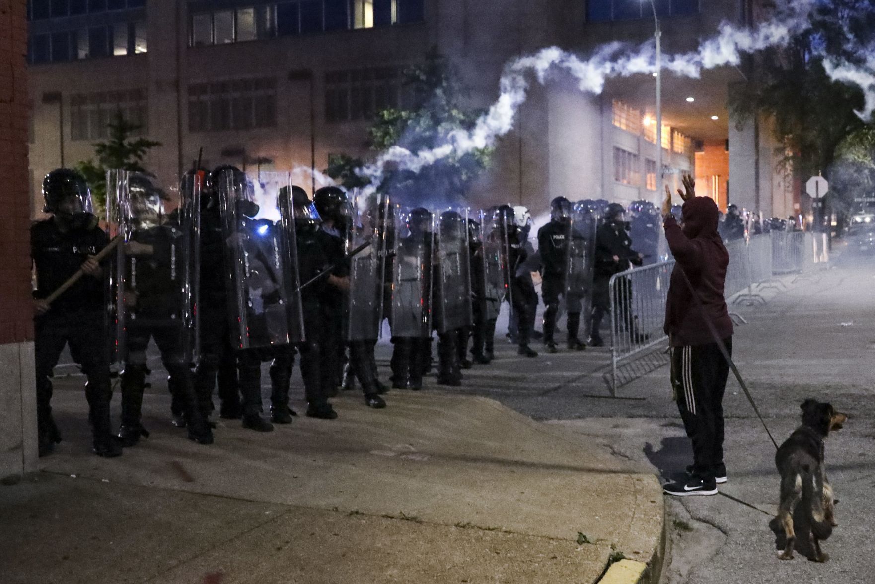 Tear gas and fireworks thrown in Downtown